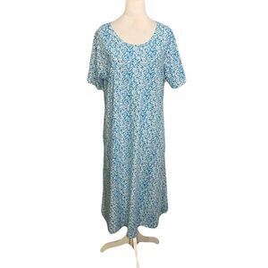 NWT La Cera Large Turquoise White Floral Nightdress Lounge Dress 100% Cotton